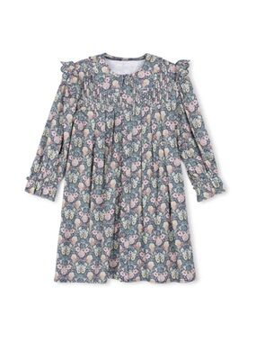 One Child Fawn Floral Mini Dress Girls 14 Pink Green Pin Tuck Peter Pan Collar